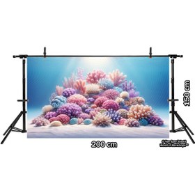 Resim Venspor Renkli Mercan Resifli Arkaplan 200x150cm - Canlı Deniz Altı Dünyası Fon Duvar Örtüsü 