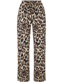 Resim Beli Büzgülü Leopar Desenli Saten Pantolon - Xs 