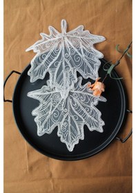 Resim 6 Adet Vizon Krem Sonbahar Yaprağı Bardak Altlığı & Kokteyl Peçet 