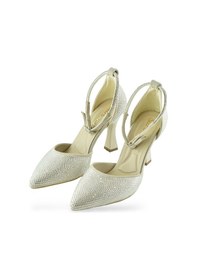 Resim Ispartalılar 1089 Arkası Açık Kadın Topuklu Ayakkabı 8,5 Cm Taşlı Abiye Düğün Nişan Kına Gecesi Vizon 