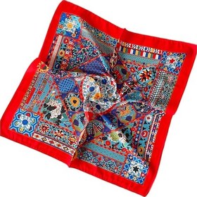Resim Saten Bandana Saten Fular Saten Çanta Aksesuarı Özel Desen Bandana 45x50 Cm Beyaz - Siyah 