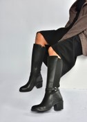Resim Fox Shoes V965030509 Siyah Kalın Topuklu Arkası Lastik Detaylı Kadın Çizme 