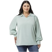 Resim Büyük Beden Gömlek Yaka Manşetli Yanı Yırtmaçlı Mint Yeşili Bluz-mint Yeşili Mint Yeşili 