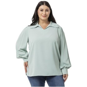 Resim Büyük Beden Gömlek Yaka Manşetli Yanı Yırtmaçlı Mint Yeşili Bluz-mint Yeşili Mint Yeşili 