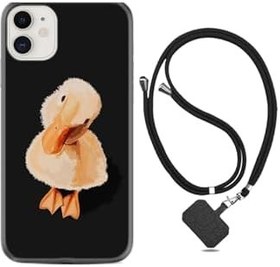 Resim kilifland Apple Iphone 12 ile Uyumlu Kılıf Silikon Desen Boyun Askılı Üzgün Ördek 1685 