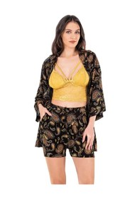 Resim Kadın Yazlık Sabahlıklı Braletli Şort Üçlü Takım Homewear Flz 31-81 Desenli 