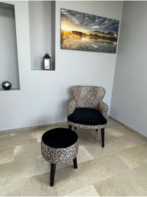 Resim WATERYBROOK Berjer Puf Set - İkili Balkon Koltuğu - Berjer - Tekli Koltuk Puflu - Dijital Baskı - Doğal Ahşap 