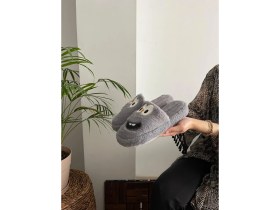 Resim BEHTAH KUNDURA Erkek , Kadın Ev Terliği Gülen Komik Yüz Sessiz Tabanlı Peluş Pofuduk Ev Terliği Çeyiz Bohça Terliği 