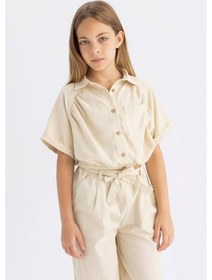 Resim DeFacto Kız Çocuk Cropped Fit Pamuklu Kısa Kollu Gömlek C4272A824SMBG743 