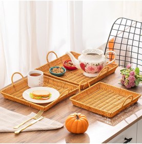 Resim Porsima 709b Kare 3'lü Hasır Tepsi Dekoratif Sunum Servis Tepsisi 