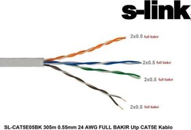 Resim SL-CAT5E05BK 305m 0.5mm 24 AWG Full Bakır UTP CAT5E Kablo S-Link