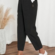 Resim Kadınlar İçin Tek Renk Lacivert Geniş Paça Pantolon - Esnek Bel ve Manşet Kapatmalı, Şık Smokin Şalvar, Kırışmaz Her Mevsim Resmi & Günlük Şortlar, Çamaşır Makinesinde Yıkanabilir (Kemer Gerekmez) 