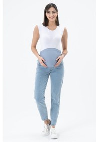 Resim Busa Hamile Esnek Karın Bantlı Mom Fit Kot Pantolon Taş Mavi-taş Mavi 