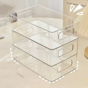 Resim 3 Katlı Yığınlanabilir Şeffaf PET Buzdolabı Düzenleyici Kutular - Yemek Güvenli Mutfak Depolama Çekmeceleri - Yumurta, Sebzeler, İçecekler İçin - Yerden Tasarruf Sağlayan, Kolay Erişim Tasarımı ile Tutacaklar, Buzdolabı Düzenleyicileri ve Depolama 