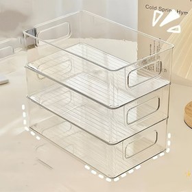 Resim 3 Katlı Yığınlanabilir Şeffaf PET Buzdolabı Düzenleyici Kutular - Yemek Güvenli Mutfak Depolama Çekmeceleri - Yumurta, Sebzeler, İçecekler İçin - Yerden Tasarruf Sağlayan, Kolay Erişim Tasarımı ile Tutacaklar, Buzdolabı Düzenleyicileri ve Depolama 