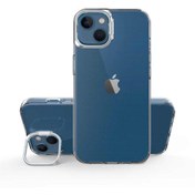 Resim CaseWorld Iphone 14 Plus Uyumlu Kapak Lens Standlı Sararmaz Şeffaf Silikon Kılıf - Gümüş 