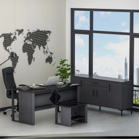Resim Betroya Boss Ofis Takımı 3'lü Set - Masa Sehpa Konsol Antrasit - Mermer (Sandalye Dahil Değildir) 