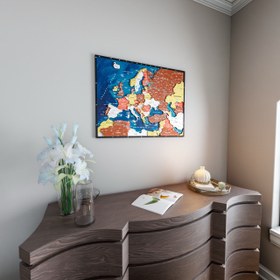 Resim Avrupa Siyasi Haritası 3D Renkli Baskı Modern Ahşap Dekor (Terracotta) - 66x50 cm / Türkçe 