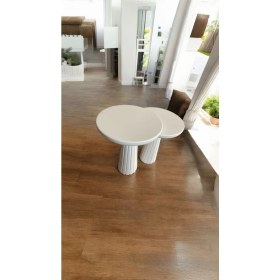 Resim Wood Wooden Ahşap 2'li Set Fitilli Mantar Yan Sehpa Modern Beyaz Renk Fiskos 