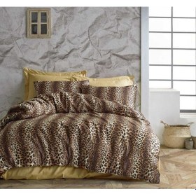 Resim Çift Kişilik Yorgan Kılıfı 2 Adet Yastık Kılıfı Leopar Temalı Kahve 