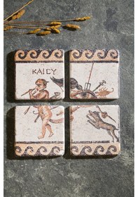 Resim Kemgöz Mozaiği 4'lü Traverten Bardak Altlığı Çok Renkli 