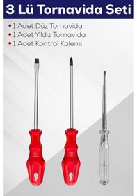 Resim 3'lü Tornavida Seti Düz Tornavida + Yıldız Tornavida + Kontrol Kalemi 