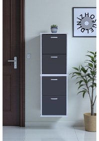 Resim Eliusta Slim 4 Düşer Kapaklı 52 Cm Antrasit Asma Ayakkabılık Kapı Önü/antre 52x156x26 Cm Ayakkabılık Antrasit 