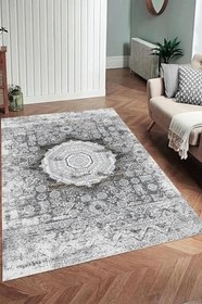 Resim Rovigo Dijital Baskı Yıkanabilir Kaymaz Taban Salon Halısı Ve Yolluk RV159-FNL465, Gri, 50 x 80 