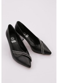 Resim Dgn 3201 Kadin Sivri Burun Silver Taşli Kalin Topuklu Ayakkabi 3201-1423-R1534 Siyah 