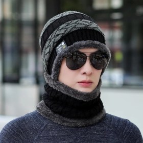 Resim Ticimark Kışlık Erkek Trend Örgü Şapka ve Boyunluk Seti Siyah 