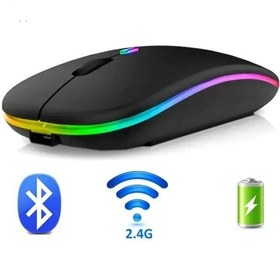 Resim Plentiful Rgb Işıklı Şarjlı Kablosuz 2.4g+bluetooth Mouse Sessiz Siyah 