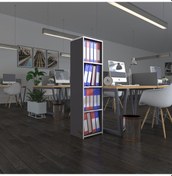 Resim Kenzlife Klasörlük Raflı Börteçin Gri 140 40 30 Kitaplık Ofis Arkalıksız Çok Renkli 
