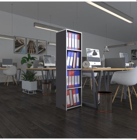 Resim Kenzlife Klasörlük Raflı Börteçin Gri 140 40 30 Kitaplık Ofis Arkalıksız Çok Renkli 