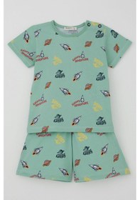 Resim Breeze Erkek Bebek Şortlu Pijama Takımı Galaksi Macerası Temalı 9 Ay-3 Yaş, Su Yeşili 
