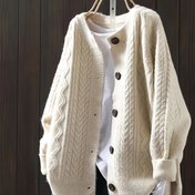 Resim Kadınlar İçin Bej Kazak Kardigan - Şık Açık Önli Kazak Mont, Her Gün ve Resmi Kıyafetler İçin Saydam Olmayan Uzun Katmanlı Parça, Tüm Mevsimlerde Şık Kazak Ceket, Düğmeli Örgü Giysi, Dayanıklı Düğmeler 