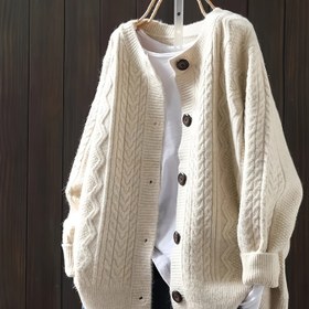 Resim Kadınlar İçin Bej Kazak Kardigan - Şık Açık Önli Kazak Mont, Her Gün ve Resmi Kıyafetler İçin Saydam Olmayan Uzun Katmanlı Parça, Tüm Mevsimlerde Şık Kazak Ceket, Düğmeli Örgü Giysi, Dayanıklı Düğmeler 