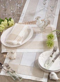 Resim Bej Ve Beyaz Kare Ekose Peçete 