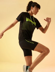 Resim Bisiklet Şortu Neon Sloganlı Kısa Biker Tayt 