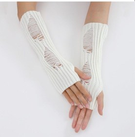 Resim Uzun Bilekli Eldivenler Örme Eldivenler Beyaz Çok Renkli 