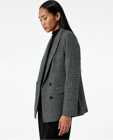 Resim Koton Cepli Kruvaze Ekose Kadın Blazer Ceket 6wak50013uw Siyah 