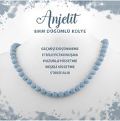 Resim Deniz Doğal Taş Sertifikalı Anjelit 8 Mm Düğümlü Doğal Taş Kolye 