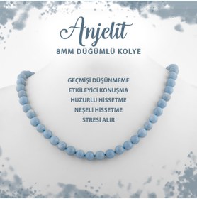 Resim Deniz Doğal Taş Sertifikalı Anjelit 8 Mm Düğümlü Doğal Taş Kolye 
