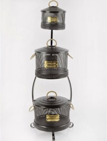 Resim Metal Standlı 3 Katlı Delikli Patates Soğan Sarımsak Kovası Siya 