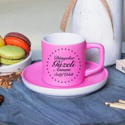 Resim Pembe Renk Güzel Annem İsimli Kahve Fincanı 