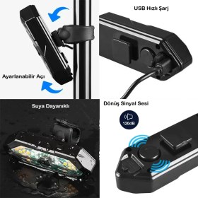 Resim Bisiklet Dönüş Sinyali 5 Işık Seçeneği Şarj Edlebilir Bisiklet Arka LED Uyarı Işığı Uzaktan Kumanda 