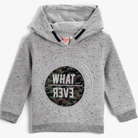 Resim Erkek Bebek Sloganlı Kapüşonlu Sweatshirt Pamuklu 