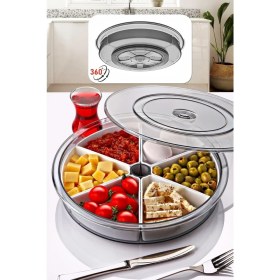 Resim TeknoTrust Büyük Boy 6 Bölmeli Dönen Kahvaltı Takımı, Ayrılabilir Kaseli, Antrasit Beyaz, 11-15 Parça 