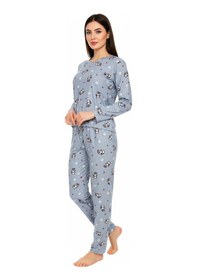 Resim Bisiklet Yaka Süet Pijama Takımı 6009 Penguen Mavi Mavi 