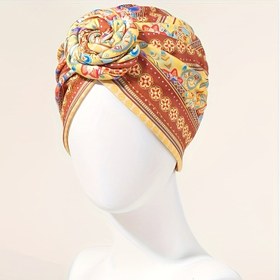 Resim Boho Baskı Türban Şapka Üst Düğüm Vintage Kafa Sarar Pileli Elastik Baş Eşarp Bere Kadınlar Için Kemo Kap 