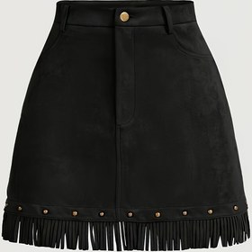 Resim Kadınların Yüksek Bel A-Line mini eteği - Zarif parti, ofis, her gün eteği - Kemerli A-Line kesim - Tüm mevsimler şık kıyafet esansı - Kadınların moda kıyafetleri, parti giyim, sofistike tasarım, şık detaylar, trend kıyafetler, kadınlar 